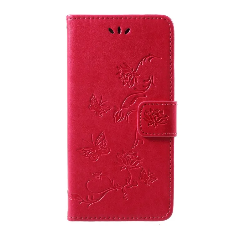 Imprint Butterfly Flowers Leather Wallet Shell Case for Huawei Honor 10 - Rose