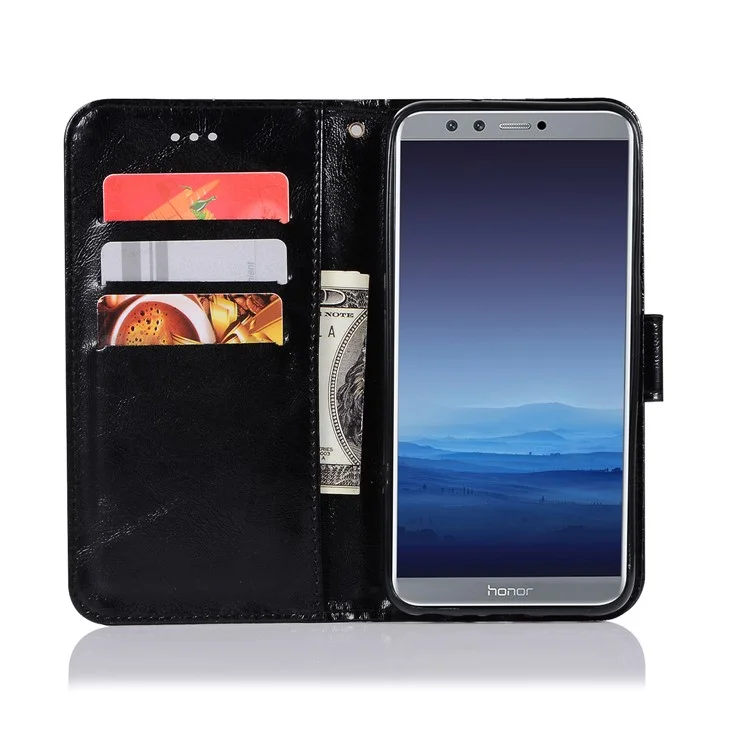 Retro Style PU Leather Folio Flip Cell Phone Case for Huawei P Smart/Enjoy 7S - Black