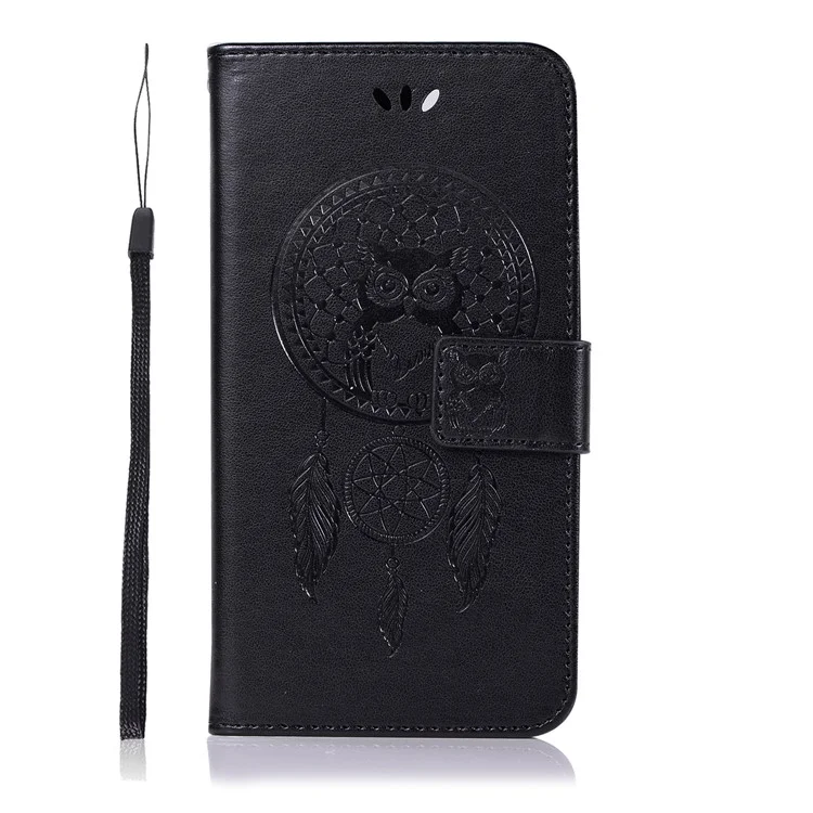 Imprint Owl Dream Catcher Wallet Stand Leather Case for Huawei P Smart/Enjoy 7S - Black