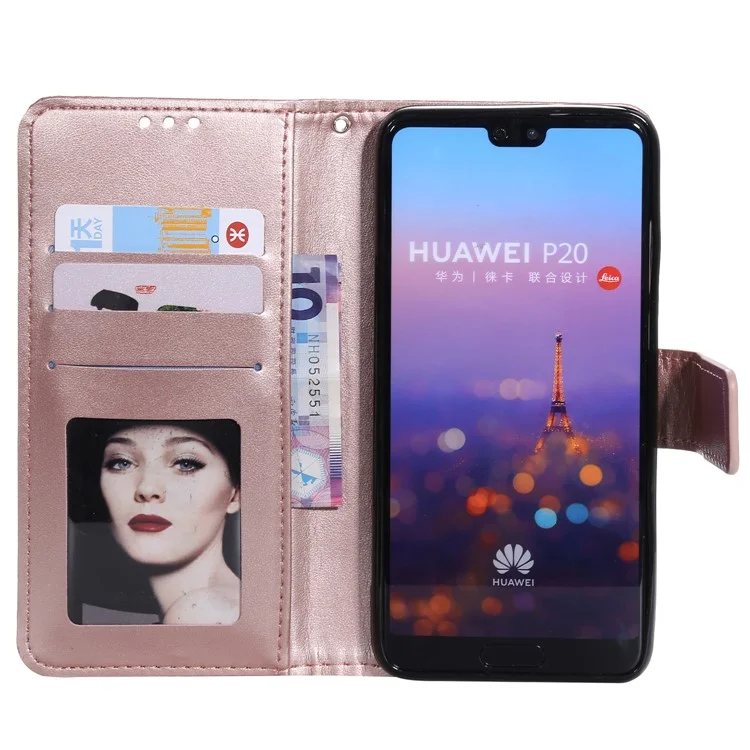 Imprint Mandala Flower Stand Wallet Leather Case for Huawei P20 - Rose Gold