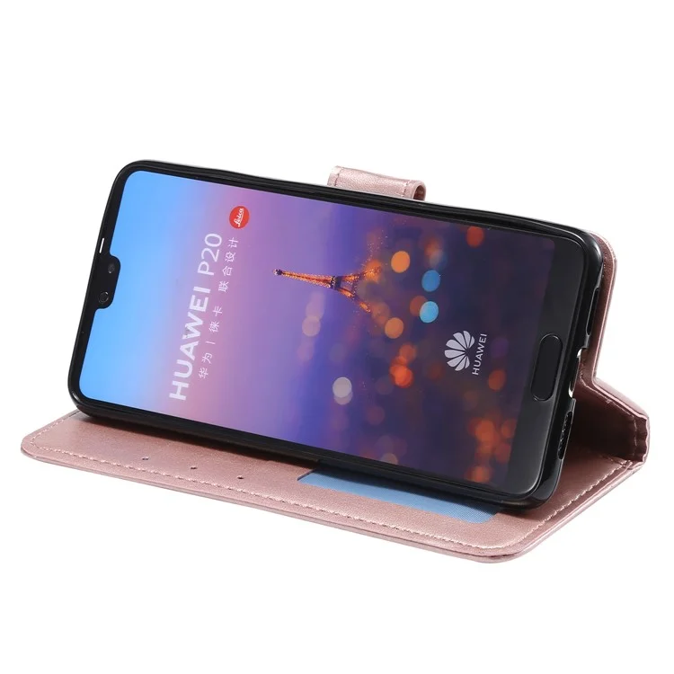 Impresión Mandala Flower Stand Billet Case de Cuero Para Huawei P20 - Oro Rosa