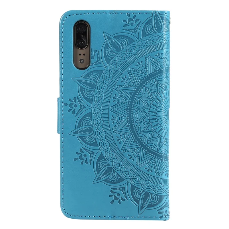 Imprint Mandala Flower Stand Wallet Leather Protective Case for Huawei P20 - Blue