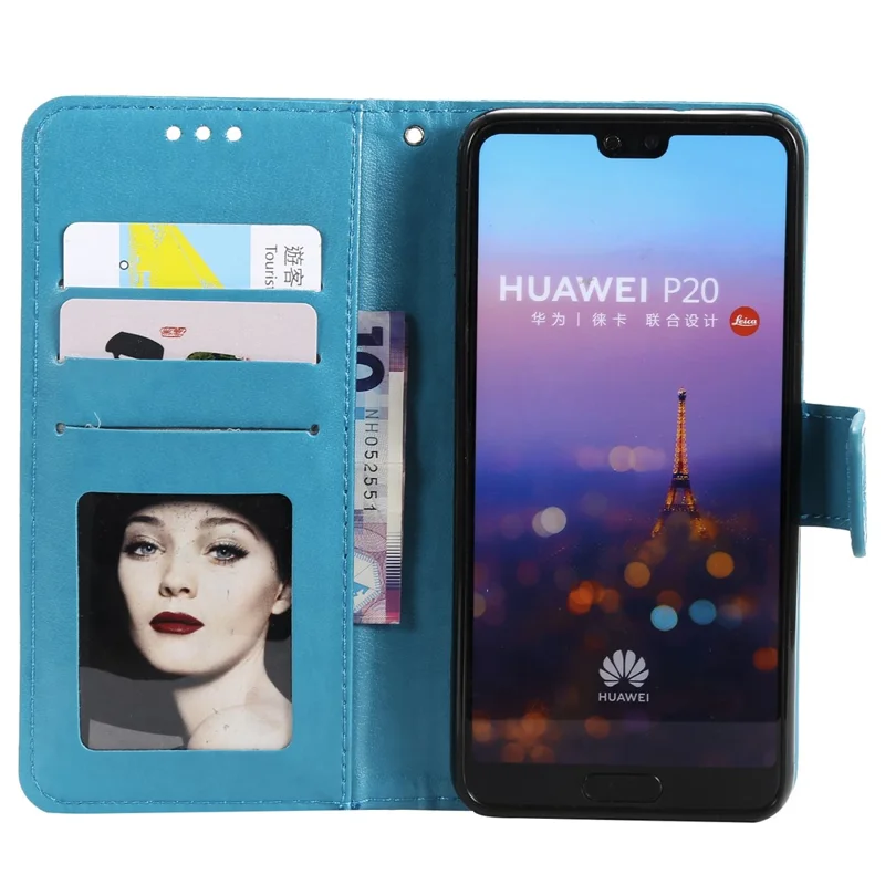 Imprint Mandala Flower Stand Wallet Leather Protective Case for Huawei P20 - Blue