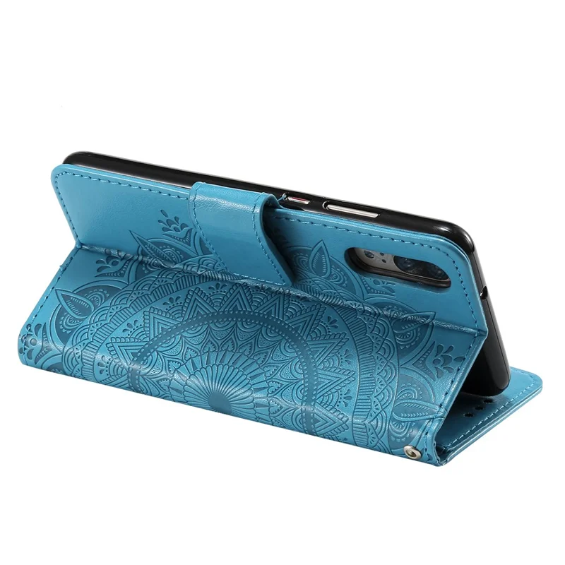 Imprint Mandala Flower Stand Wallet Leather Protective Case for Huawei P20 - Blue