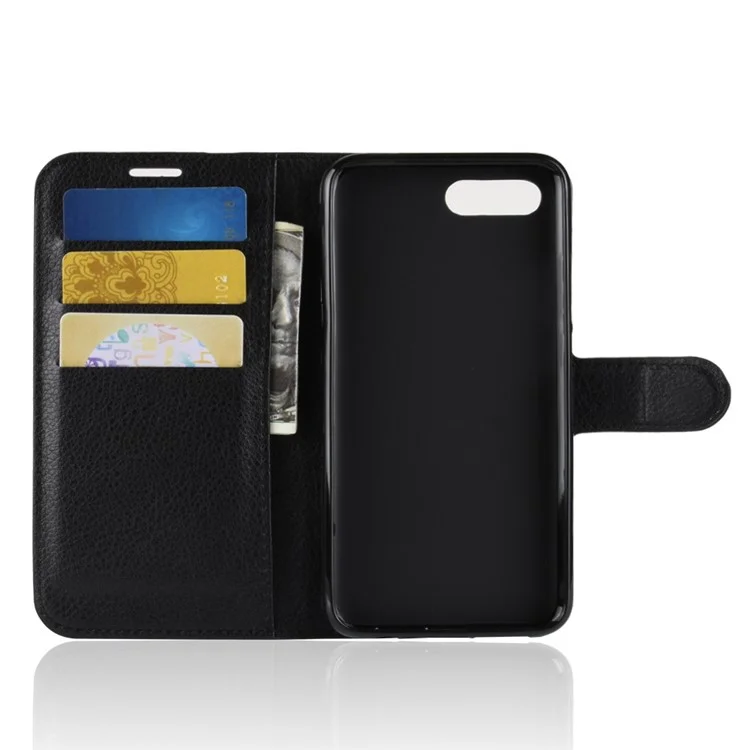 Litchi Texture Wallet Stand Leather Phone Case for Huawei Honor 10 - Black