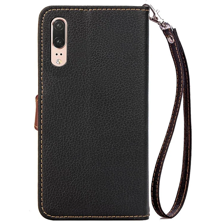 Leaf Shape Magnetic Flap Leather Wallet Case for Huawei P20 - Black
