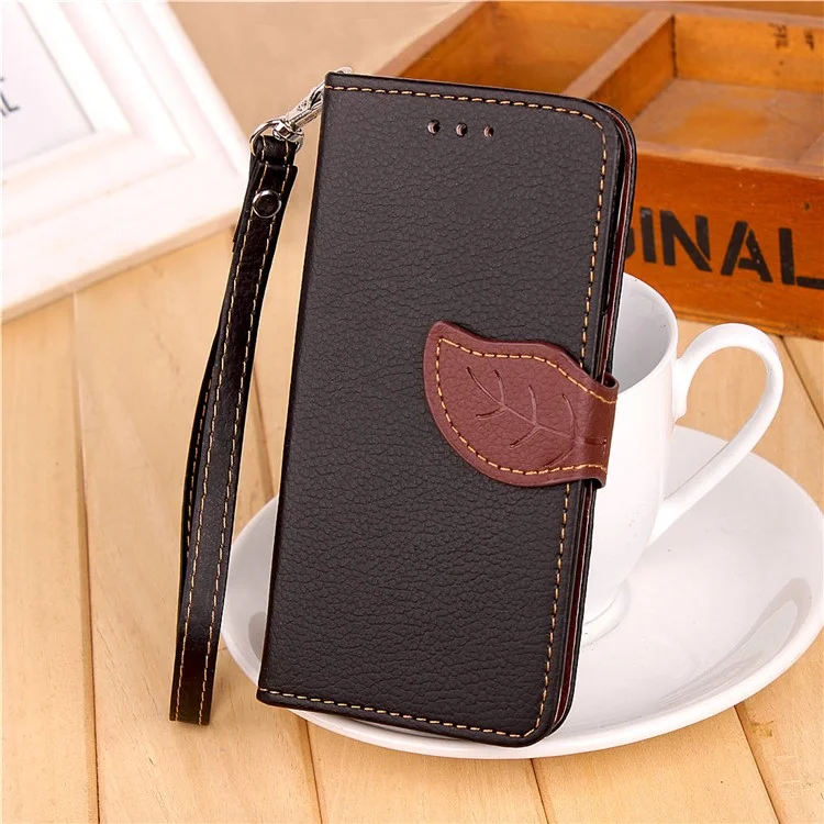 Leaf Shape Magnetic Flap Leather Wallet Case for Huawei P20 - Black