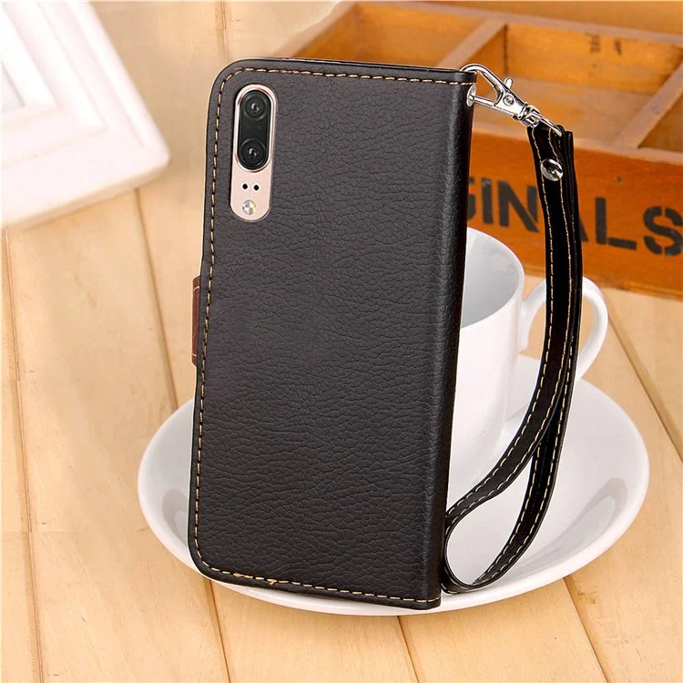Leaf Shape Magnetic Flap Leather Wallet Case for Huawei P20 - Black