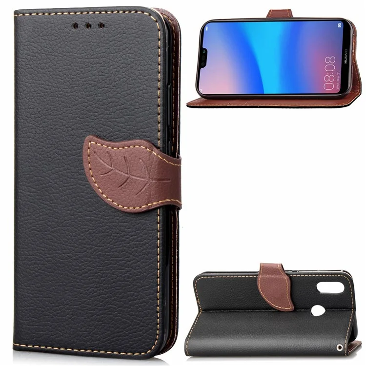 Leaf Shape Magnetic Flap Leather Wallet Case for Huawei P20 Lite/Nova 3e (China) - Black