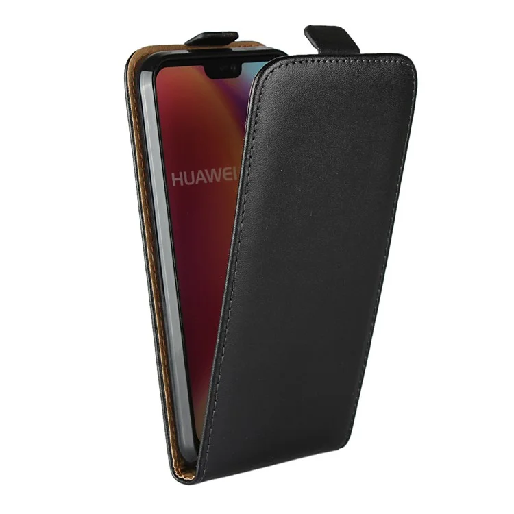 Genuine Leather Vertical Phone Case for Huawei P20 Lite / Nova 3e - Black