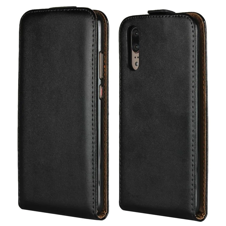 Genuine Leather Vertical Shell Case for Huawei P20 - Black