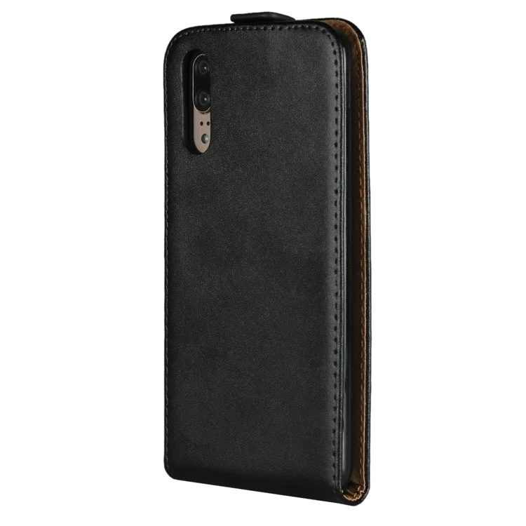 Genuine Leather Vertical Shell Case for Huawei P20 - Black