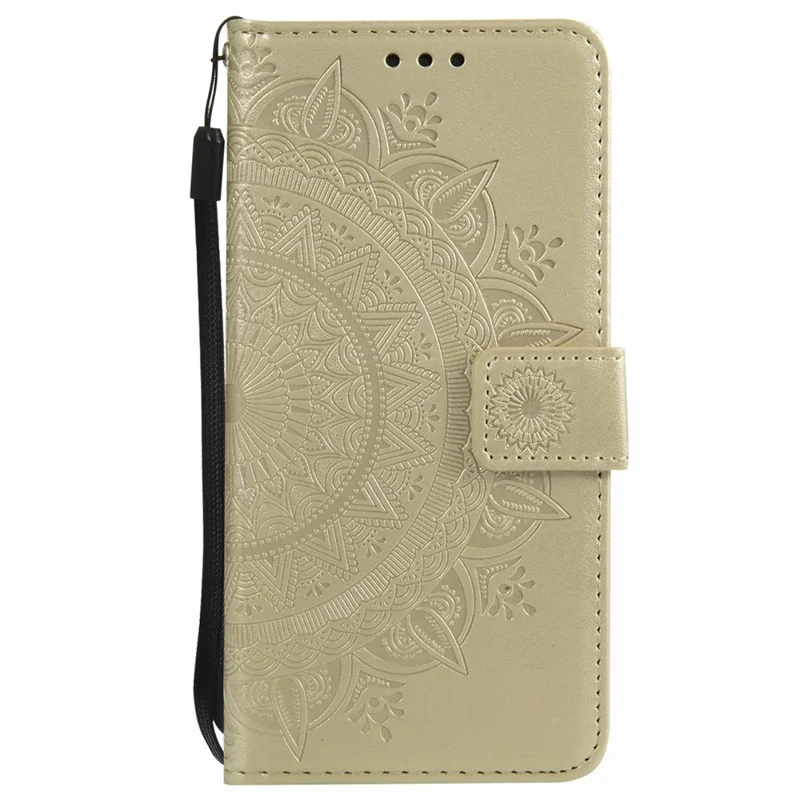 Imprint Butterfly Flower Wallet Leather Stand Case for Huawei P Smart / Enjoy 7S - Champagne Gold