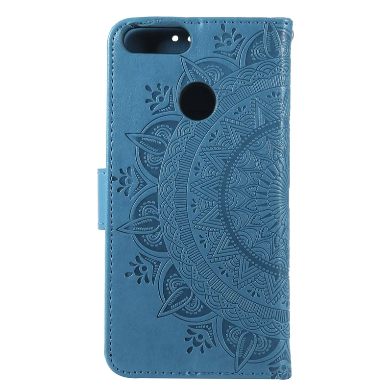 Imprint Butterfly Flower Phone Leather Wallet Case for Huawei P Smart / Enjoy 7S - Blue