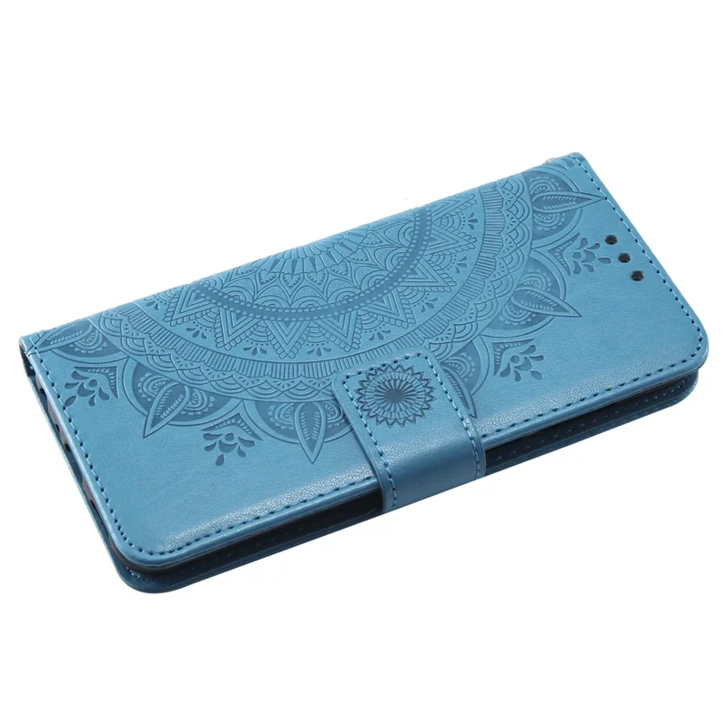 Imprint Butterfly Flower Phone Leather Wallet Case for Huawei P Smart / Enjoy 7S - Blue
