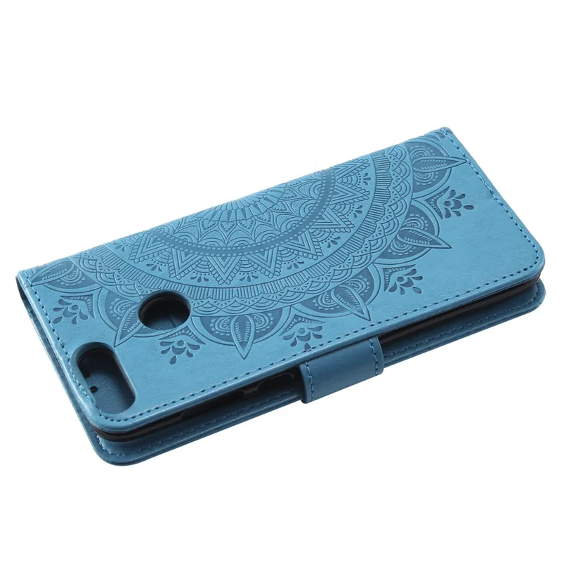 Imprint Butterfly Flower Phone Leather Wallet Case for Huawei P Smart / Enjoy 7S - Blue