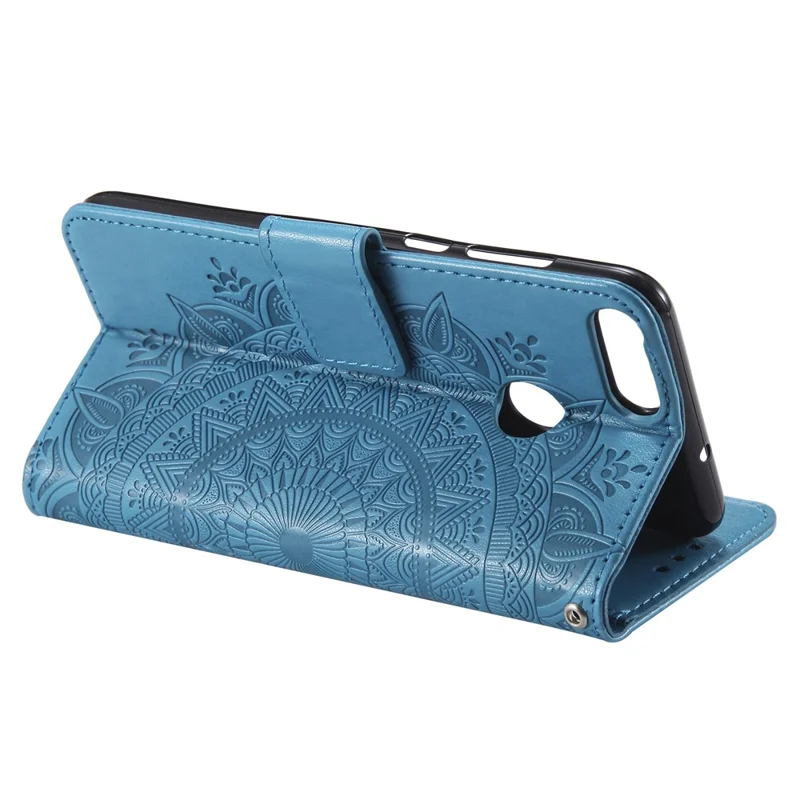 Imprint Butterfly Flower Phone Leather Wallet Case for Huawei P Smart / Enjoy 7S - Blue