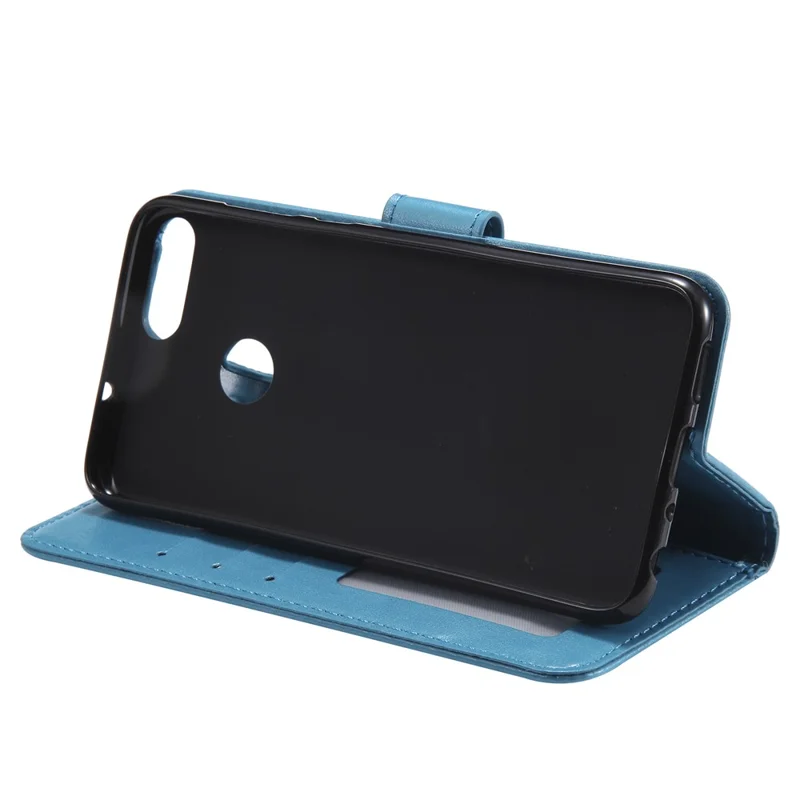 Imprint Butterfly Flower Phone Leather Wallet Case for Huawei P Smart / Enjoy 7S - Blue