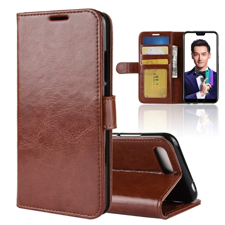 For Huawei Honor 10 Crazy Horse Wallet Stand Leather Protection Mobile Phone Case Shell - Brown