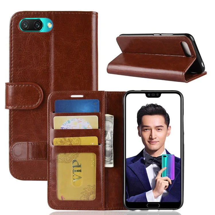 For Huawei Honor 10 Crazy Horse Wallet Stand Leather Protection Mobile Phone Case Shell - Brown