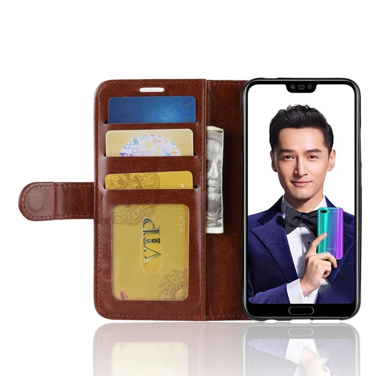 For Huawei Honor 10 Crazy Horse Wallet Stand Leather Protection Mobile Phone Case Shell - Brown