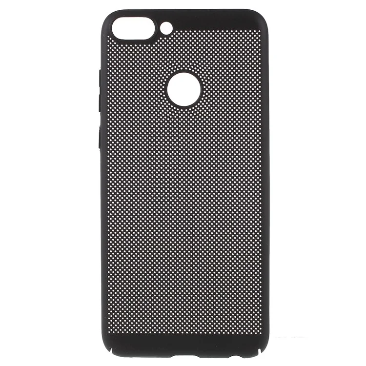 Rubberized Hollow Mesh Heat Dissipation Hard PC Phone Case for Huawei P Smart / Enjoy 7S - Black