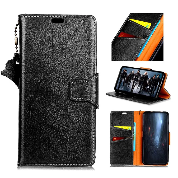 Crazy Horse Genuine Leather Wallet Flip Stand Cell Phone Cover for Huawei Y6 (2018)/Honor 7A (without Fingerprint Sensor) - Black