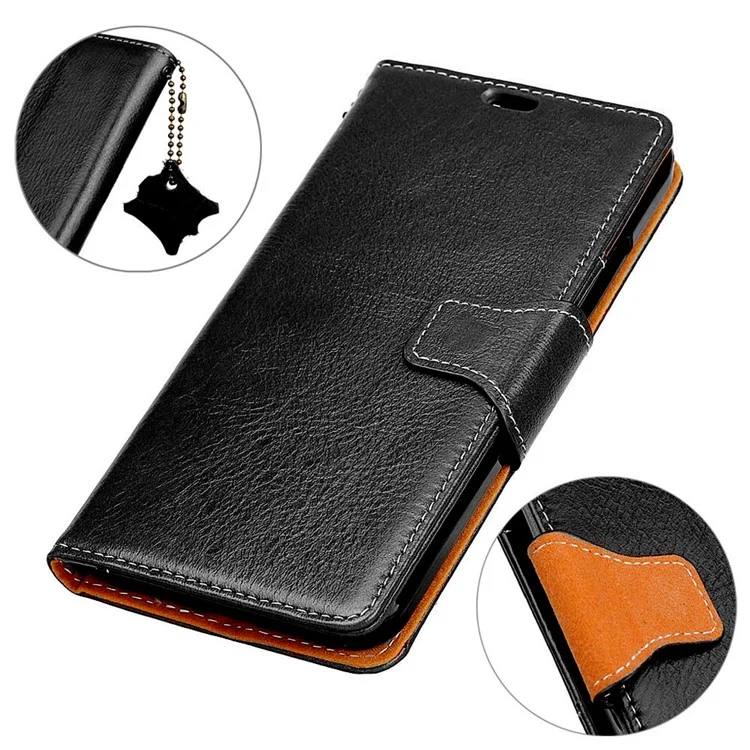 Crazy Horse Genuine Leather Wallet Flip Stand Cell Phone Cover for Huawei Y6 (2018)/Honor 7A (without Fingerprint Sensor) - Black