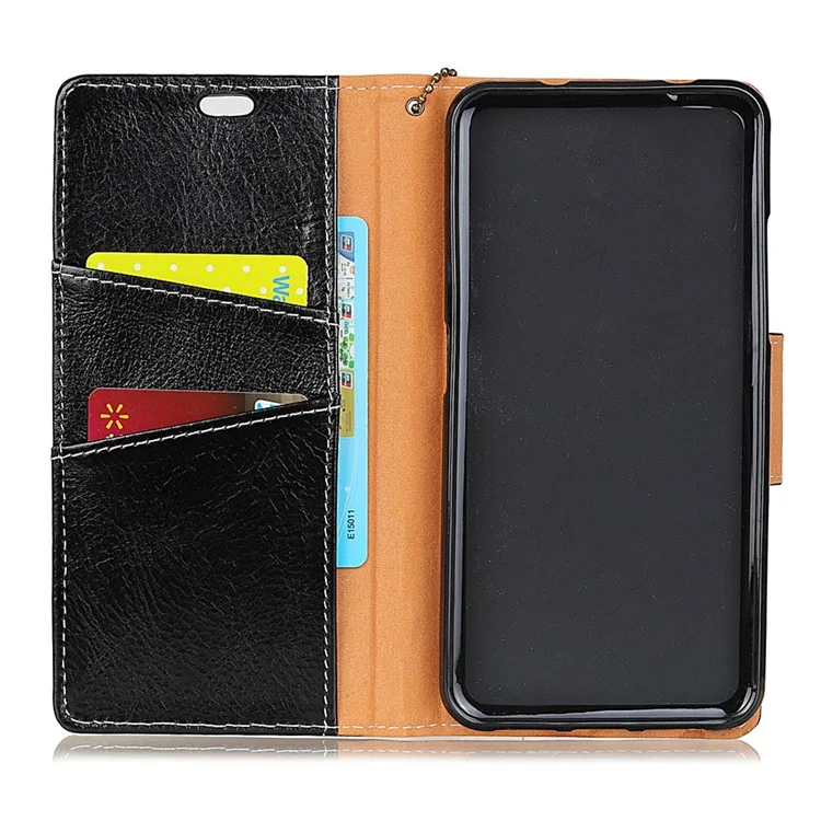 Crazy Horse Genuine Leather Wallet Flip Stand Cell Phone Cover for Huawei Y6 (2018)/Honor 7A (without Fingerprint Sensor) - Black