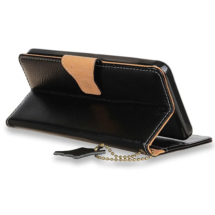 Crazy Horse Genuine Leather Wallet Flip Stand Cell Phone Cover for Huawei Y6 (2018)/Honor 7A (without Fingerprint Sensor) - Black