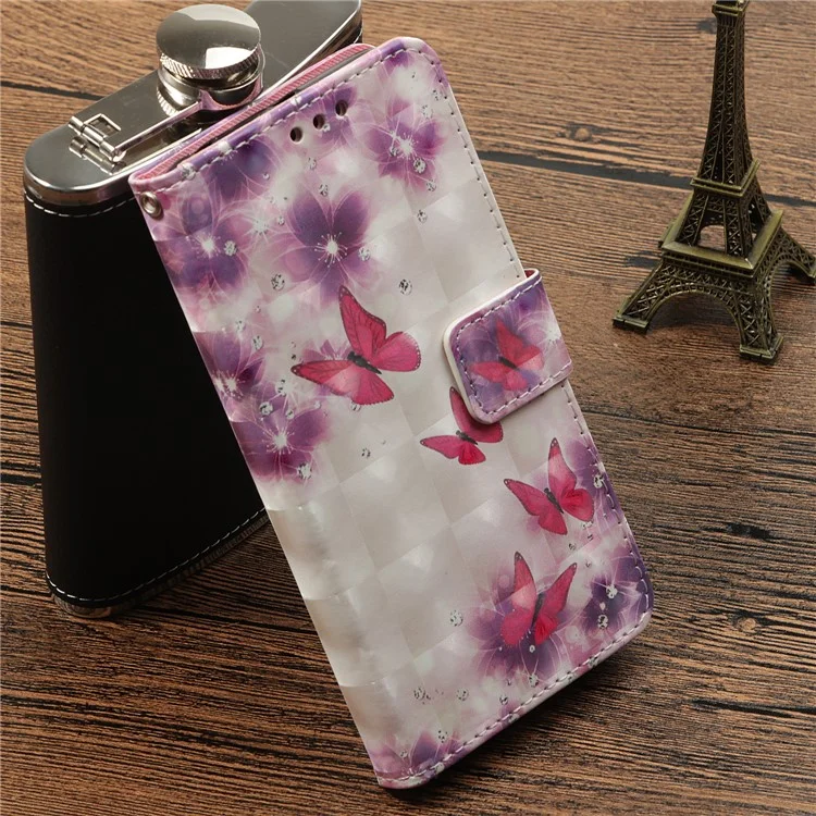 Pattern Printing Leather Wallet Case for Huawei P20 Lite / Nova 3e - Butterfly and Flower