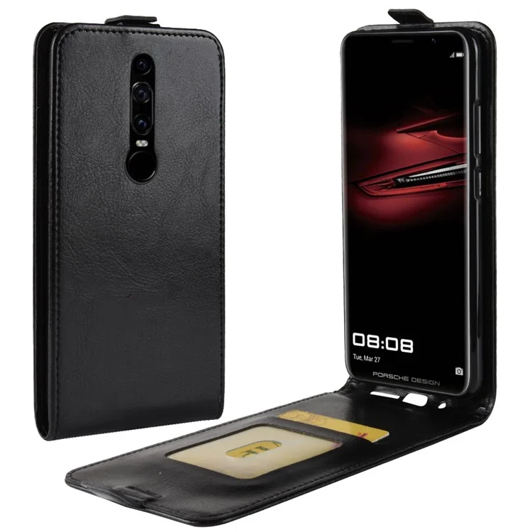 Crazy Horse Vertical Flip Card Holder Leather Case for Huawei Mate RS Porsche Design - Black