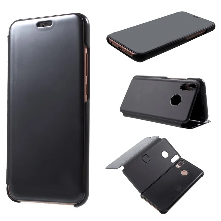 Case de Teléfonos Celulares de Soporte de Cuero de Superficie Espejo Platado Para Huawei P20 Lite / Nova 3e (China) - Negro