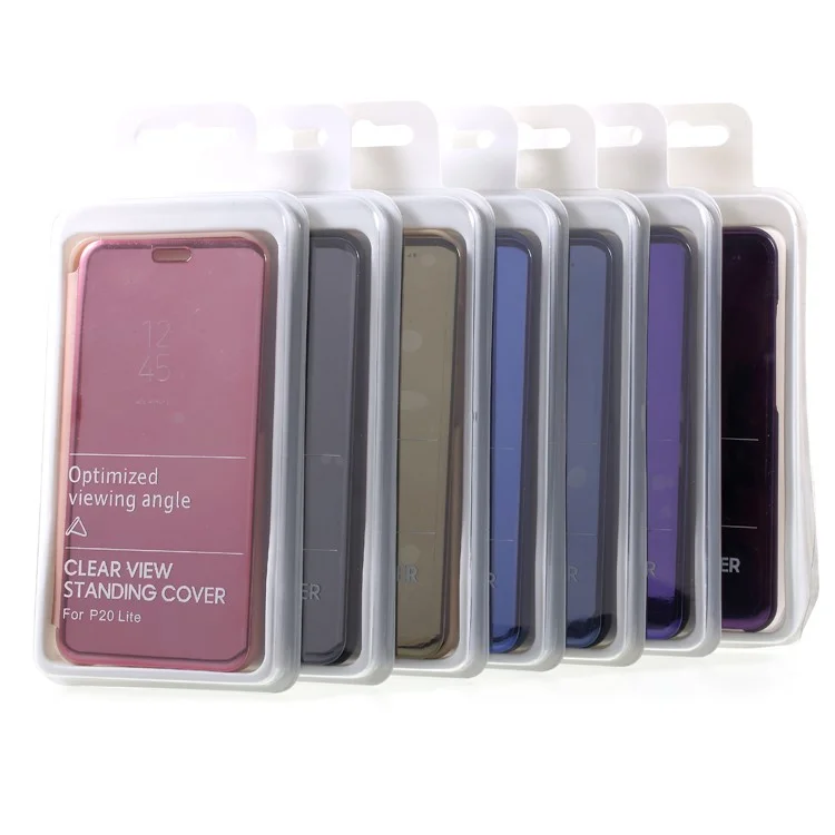 Plated Mirror Surface Leather Stand Cell Phone Case for Huawei P20 Lite / Nova 3e (China) - Black