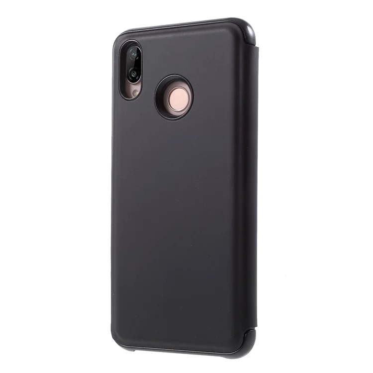 Case de Teléfonos Celulares de Soporte de Cuero de Superficie Espejo Platado Para Huawei P20 Lite / Nova 3e (China) - Negro