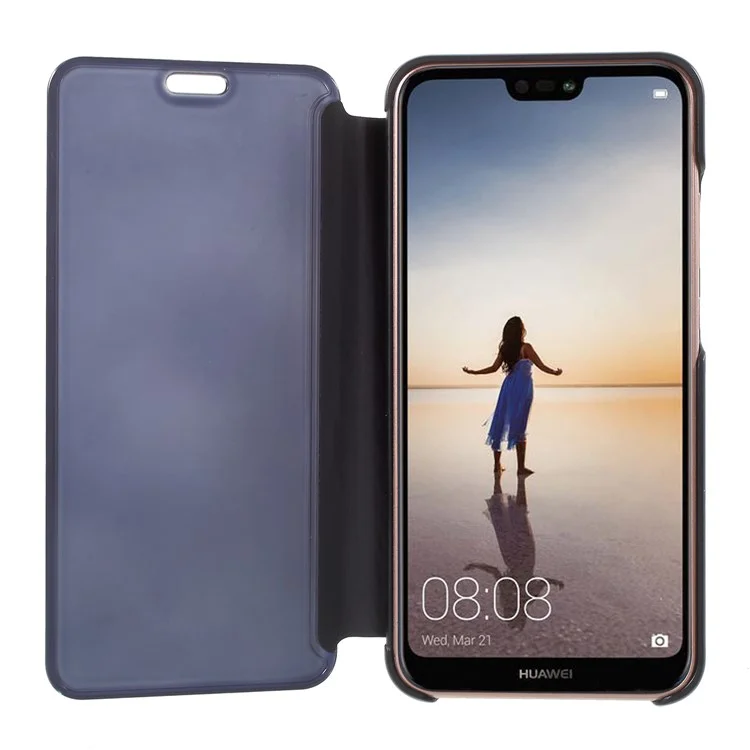 Plated Mirror Surface Leather Stand Cell Phone Case for Huawei P20 Lite / Nova 3e (China) - Black
