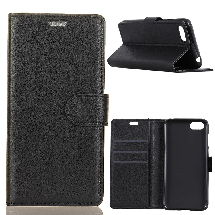 Litchi Texture Wallet Stand Leather Phone Case for Huawei Y6 (2018)/Honor 7A (without Fingerprint Sensor) - Black