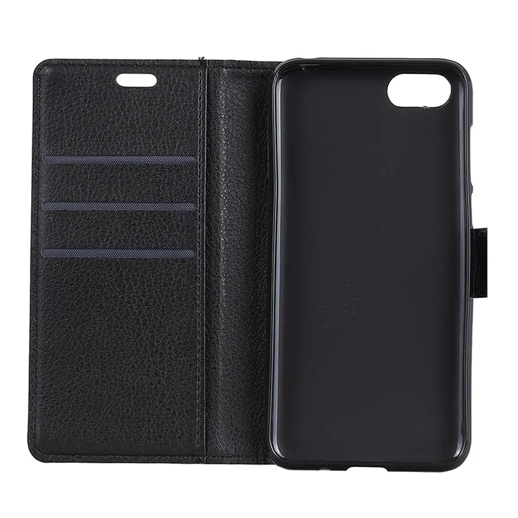 Litchi Texture Wallet Stand Leather Phone Case for Huawei Y6 (2018)/Honor 7A (without Fingerprint Sensor) - Black