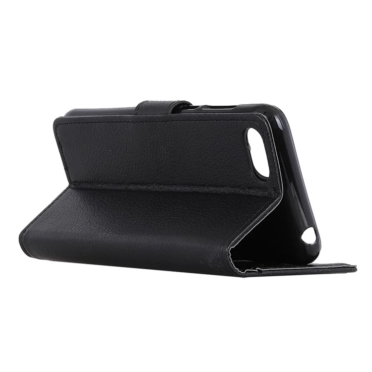 Litchi Texture Wallet Stand Leather Phone Case for Huawei Y6 (2018)/Honor 7A (without Fingerprint Sensor) - Black