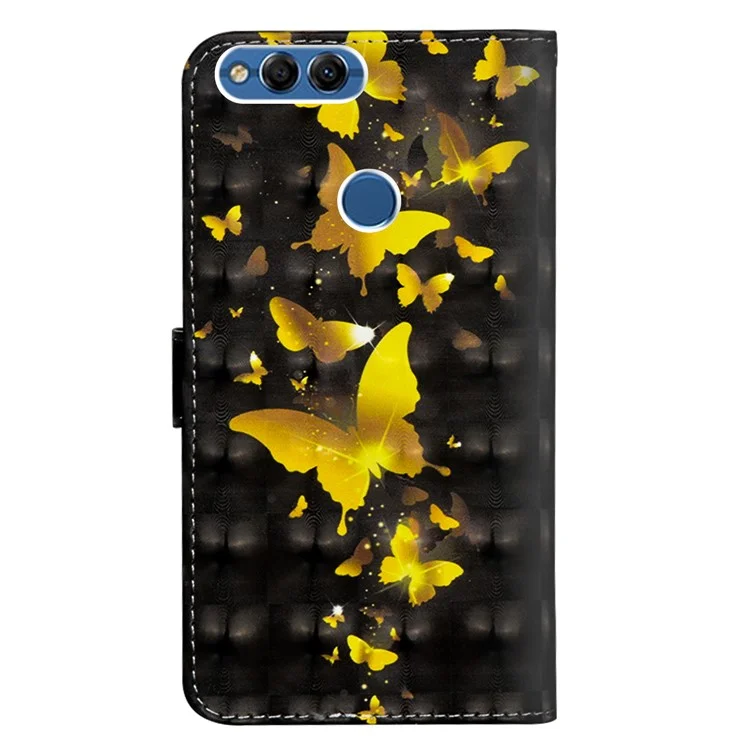 Pattern Imprenting Willet Stand Flip Flip Fast Para Huawei P Smart / Disfruta 7s - Mariposa Dorada