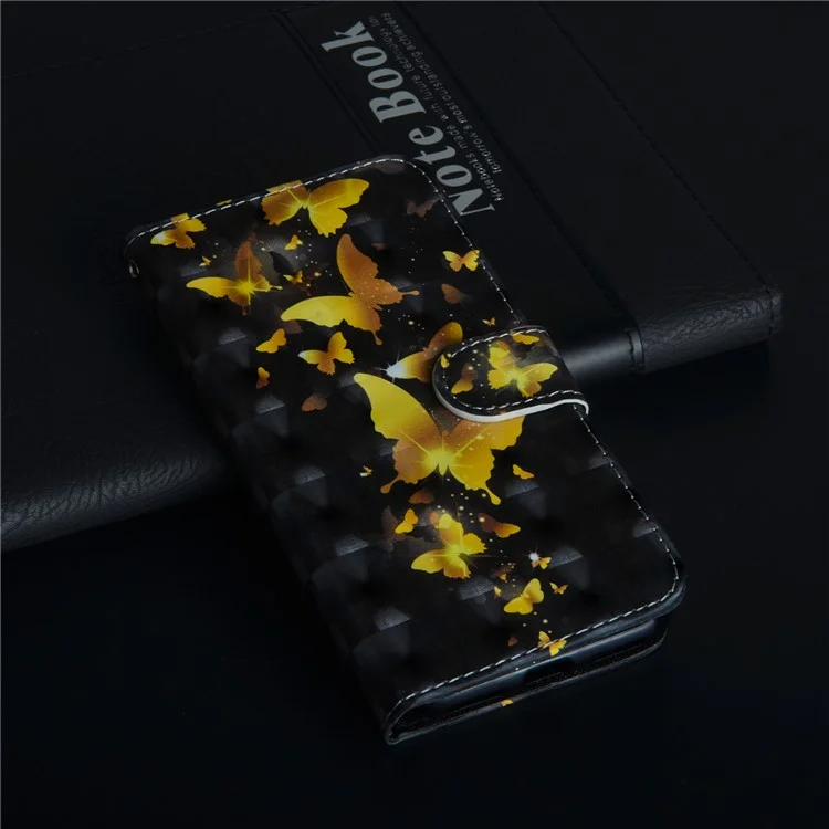 Pattern Imprenting Willet Stand Flip Flip Fast Para Huawei P Smart / Disfruta 7s - Mariposa Dorada