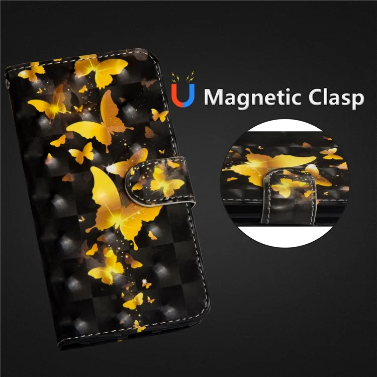 Pattern Printing Wallet Stand Leather Flip Case for Huawei P Smart / Enjoy 7S - Gold Butterfly