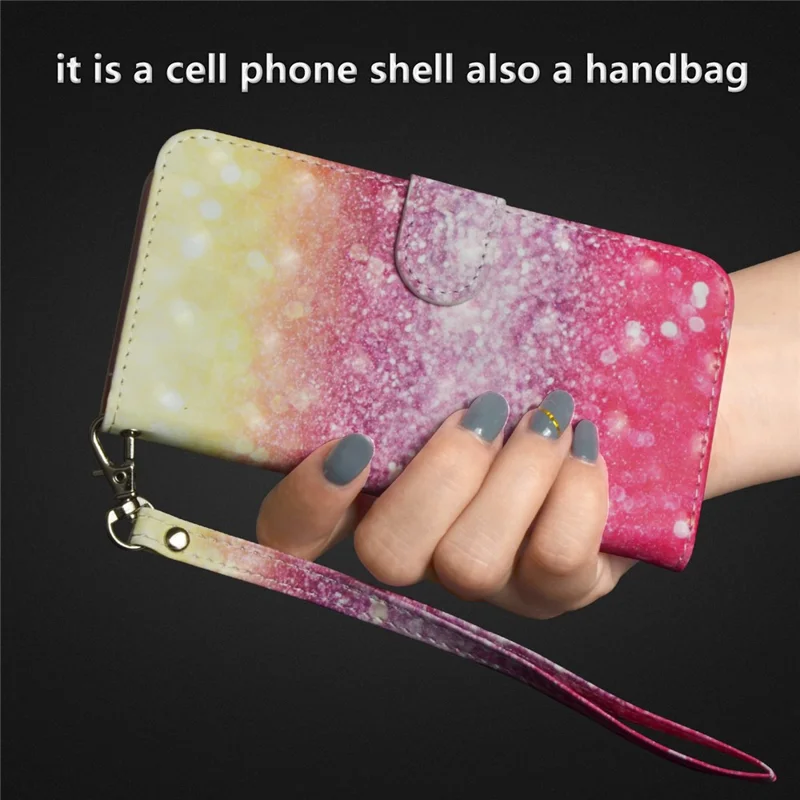 Pattern Printing Wallet Stand Leather Phone Casing for Huawei P Smart / Enjoy 7S - Glittery Element