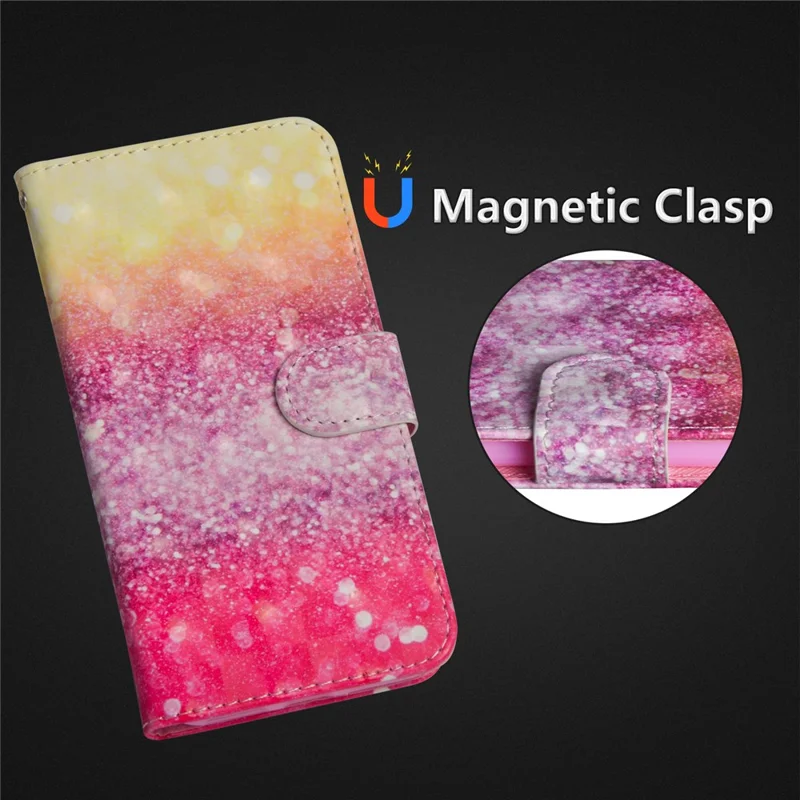 Pattern Printing Wallet Stand Leather Phone Casing for Huawei P Smart / Enjoy 7S - Glittery Element
