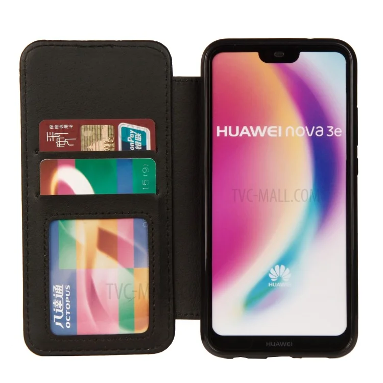 Casting Rhombus Crown Leather Stand Con Ranuras Para Tarjetas Para Huawei P20 Pro - Negro