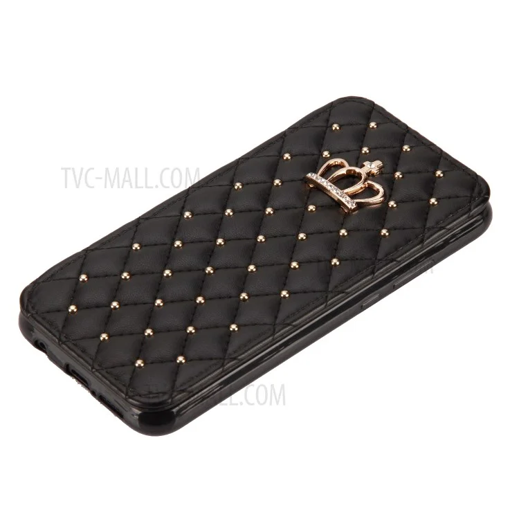Stitching Rhombus Crown Leather Stand Case with Card Slots for Huawei P20 Pro - Black
