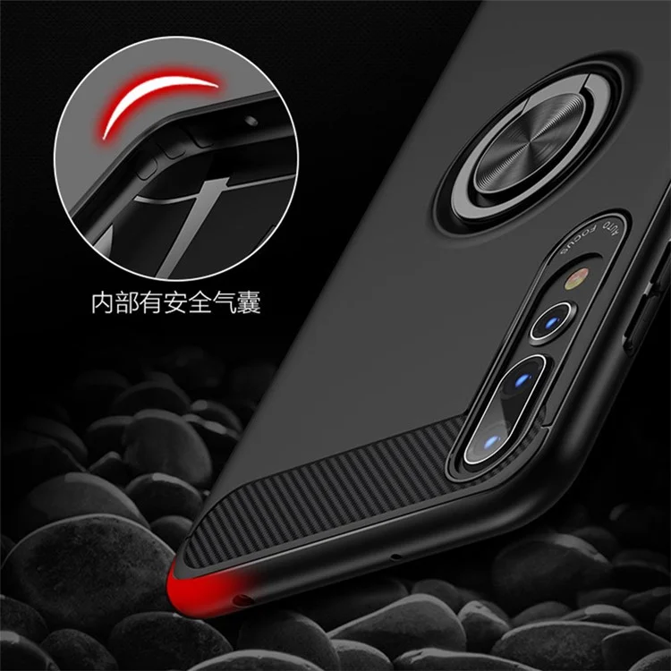 For Huawei P20 Rotating Ring Kickstand TPU Phone Case (Built-in Magnetic Metal Sheet) - Black