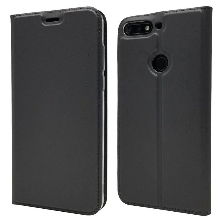 Auto-absorbed Stand Leather Card Holder Phone Case for Huawei Honor 7C / Enjoy 8 - Black