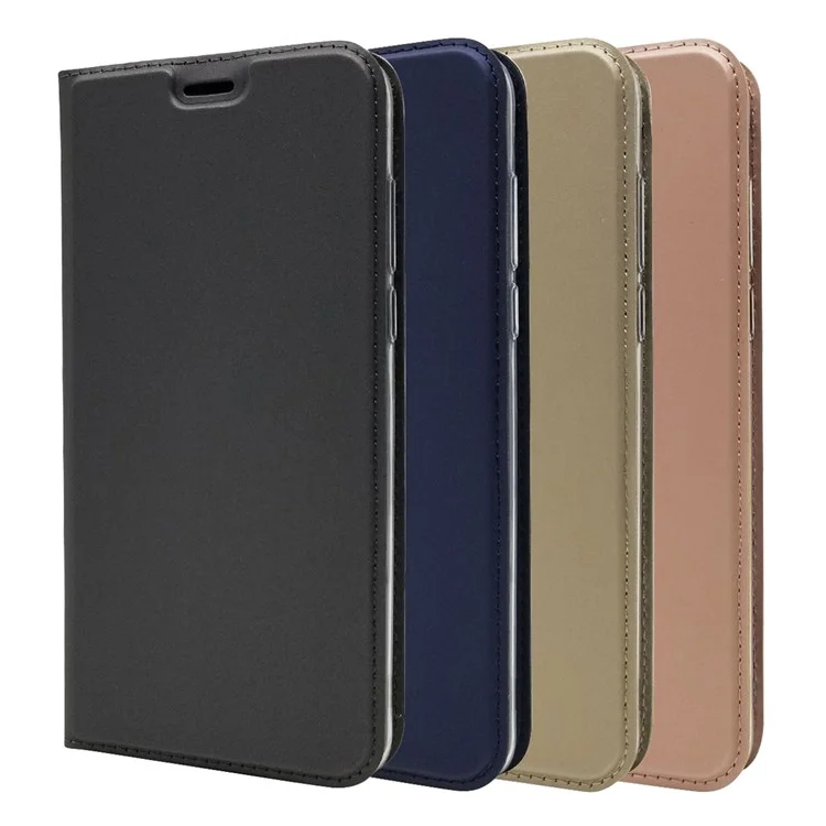 Auto-absorbed Stand Leather Card Holder Phone Case for Huawei Honor 7C / Enjoy 8 - Black