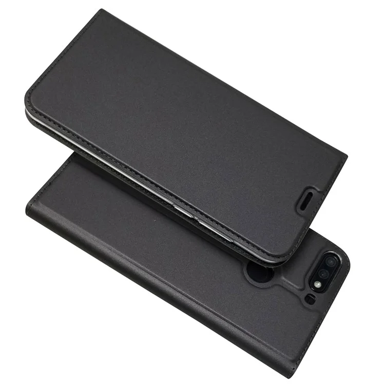 Auto-absorbed Stand Leather Card Holder Phone Case for Huawei Honor 7C / Enjoy 8 - Black